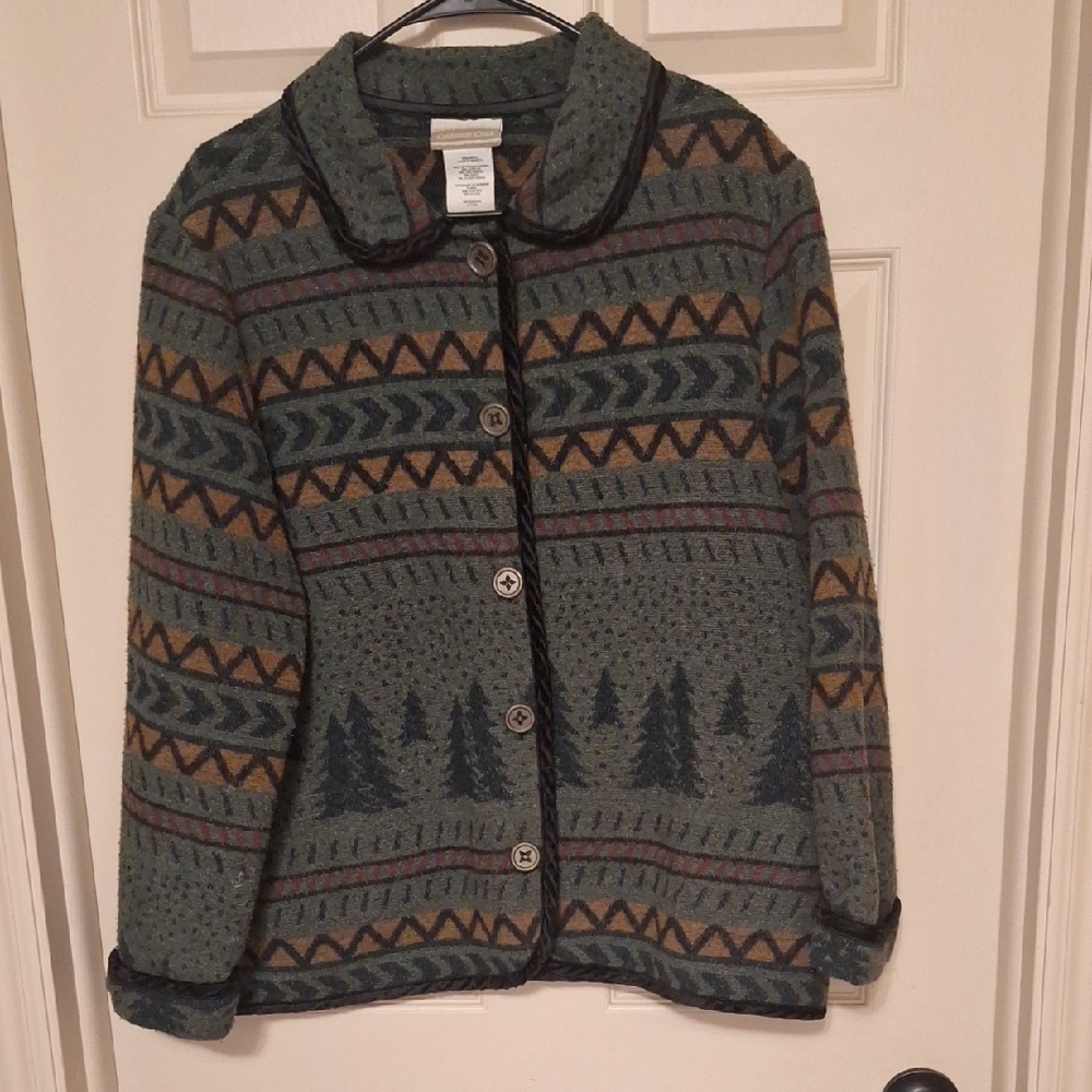 Vintage Northwoods Coldwater Creek Fleece & Wool Blend Cabin Blanket Jacket